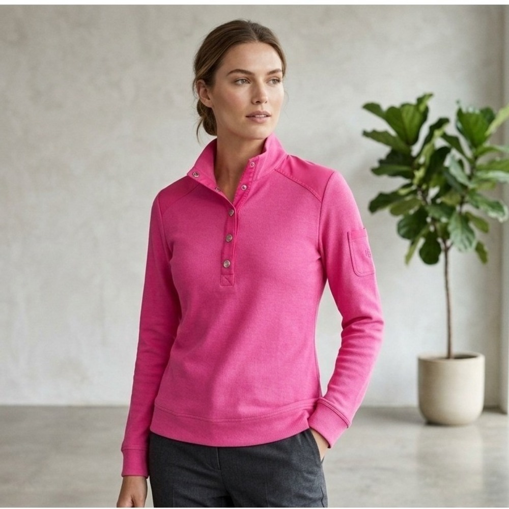 Lauren Ralph Lauren Petite Pink Ribbed Snap Neck Pullover Top Size PS